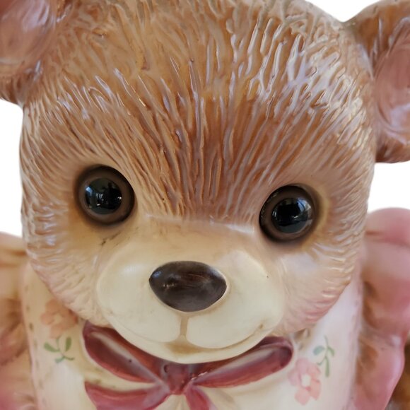 VTG 1980's Teddy Bear Cookie Jar Canister Kitchen Cottagecore Glass Eyes Japan - Picture 2 of 10